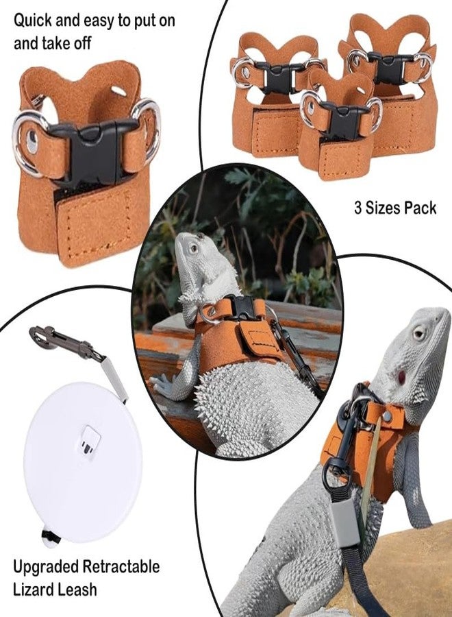 hokable Bearded Dragon Leash - 3 Sizes Pack Reptile Outing Adjustable Soft Leather Lizard Harness with Retractable Leash Small Animal Traction Rope Walking Vest Accessories for Bearded Dragon Leash（Camel） - Image 4